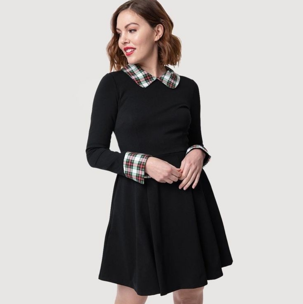 Smak Parlour Black and Red Plaid Fit and Flare Dress size Medium